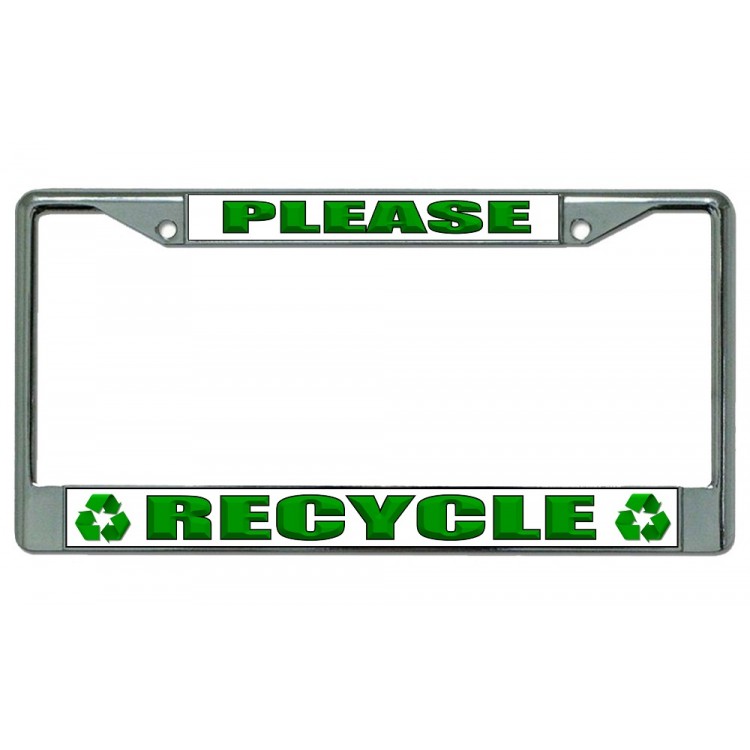 LPO3059 6 x 12 in. Please Recycle Chrome License Plate Frame