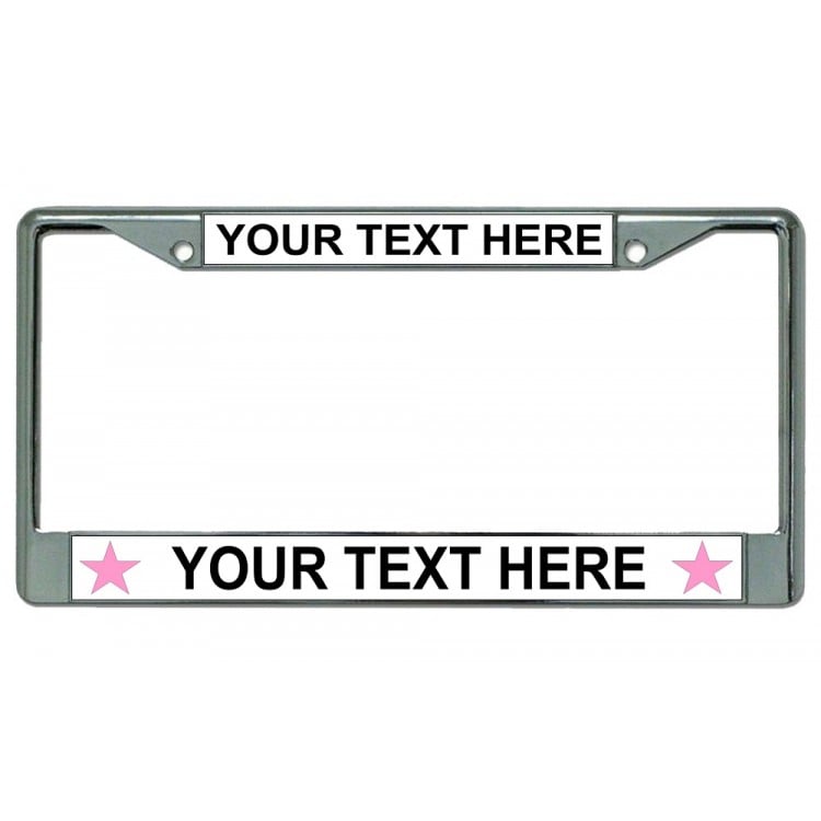 LPO3112 6 x 12 in. Your Text Here Pink Stars Chrome License Plate Frame