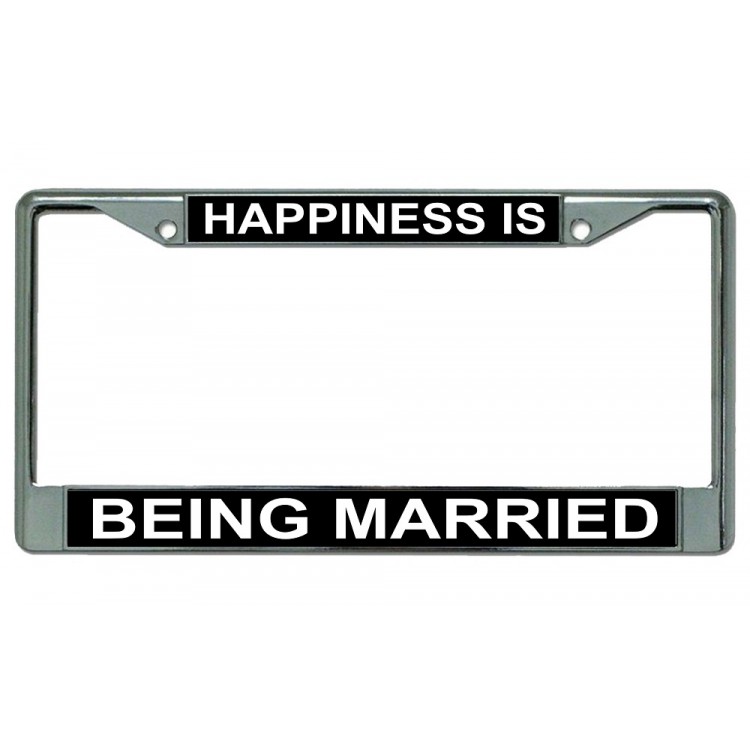 LPO3122 6 x 12 in. Happiness is Being Married Chrome License Plate Frame