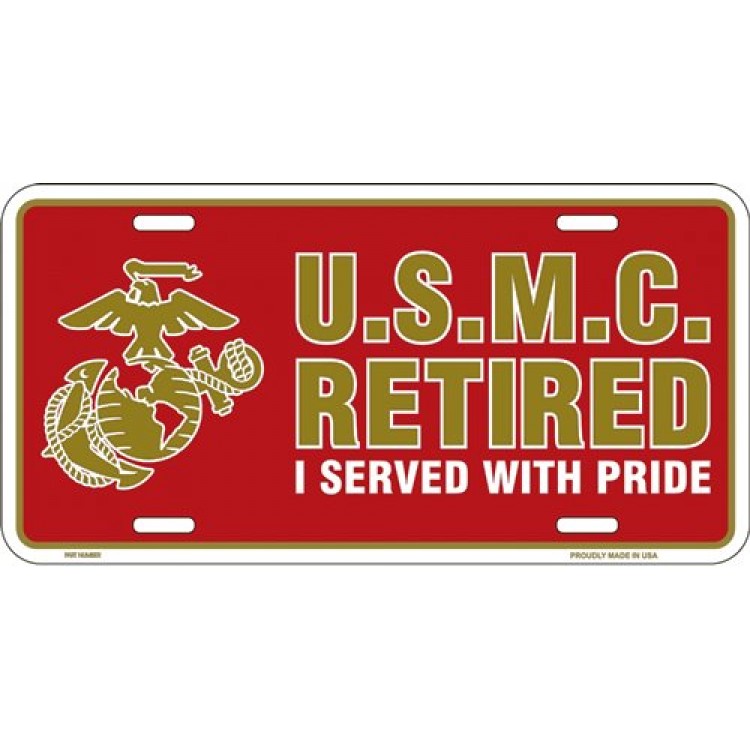 MP9029 6 x 12 in. U.S.M.C. Retired Metal License Plate