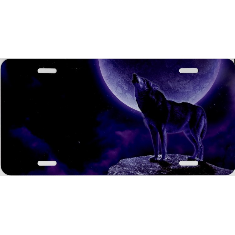 SM738 6 x 12 in. Howling Moon Purple Wolf License Plate