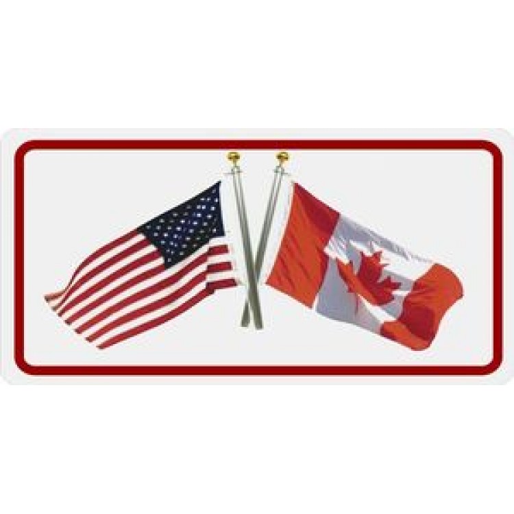 LPO873 USA & Canada Crossed Flags Photo License Plate