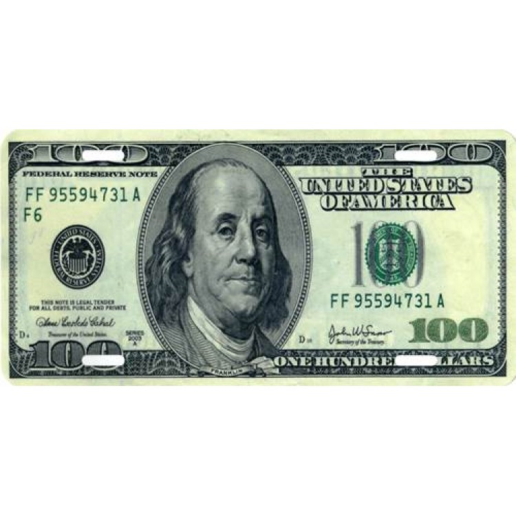 LPO1024 100 Dollar Bill Photo License Plate