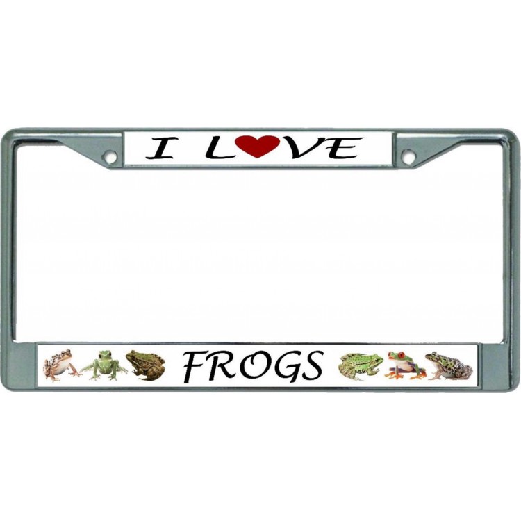 LPO5574 6 x 12 in. I Love Frogs Chrome License Plate Frame