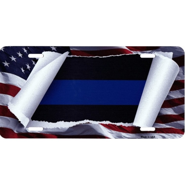 LP-9433 6 x 12 in. Thin Blue Line Scroll Metal License Plate