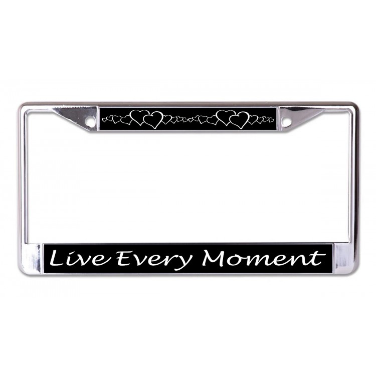 LPO7103 6 x 12 in. Live Every Moment with Hearts Chrome License Plate Frame