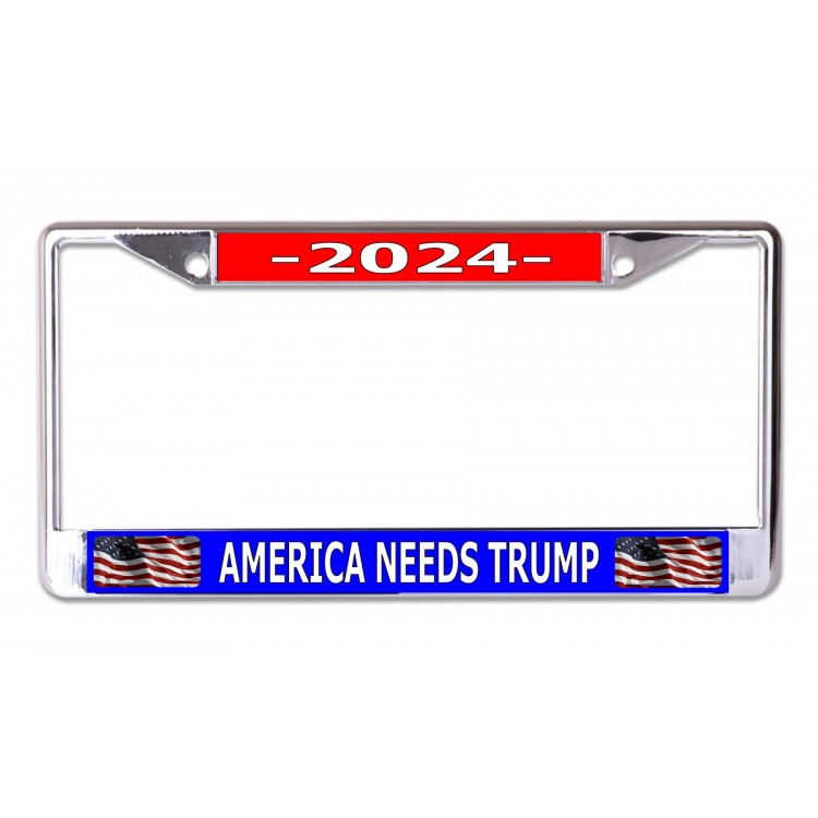 LPO7106 6 x 12 in. America Needs Trump 2024 Chrome License Plate Frame