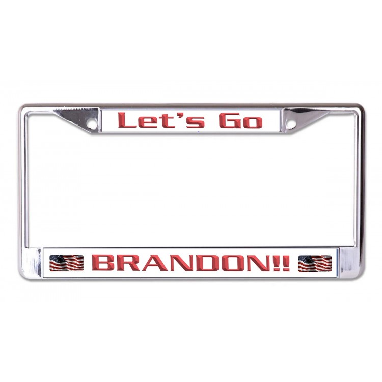 LPO7107 6 x 12 in. Lets Go Brandon Chrome License Plate Frame