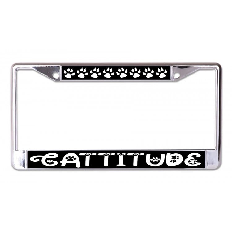 LPO7148 6 x 12 in. Cattitude Chrome License Plate Frame
