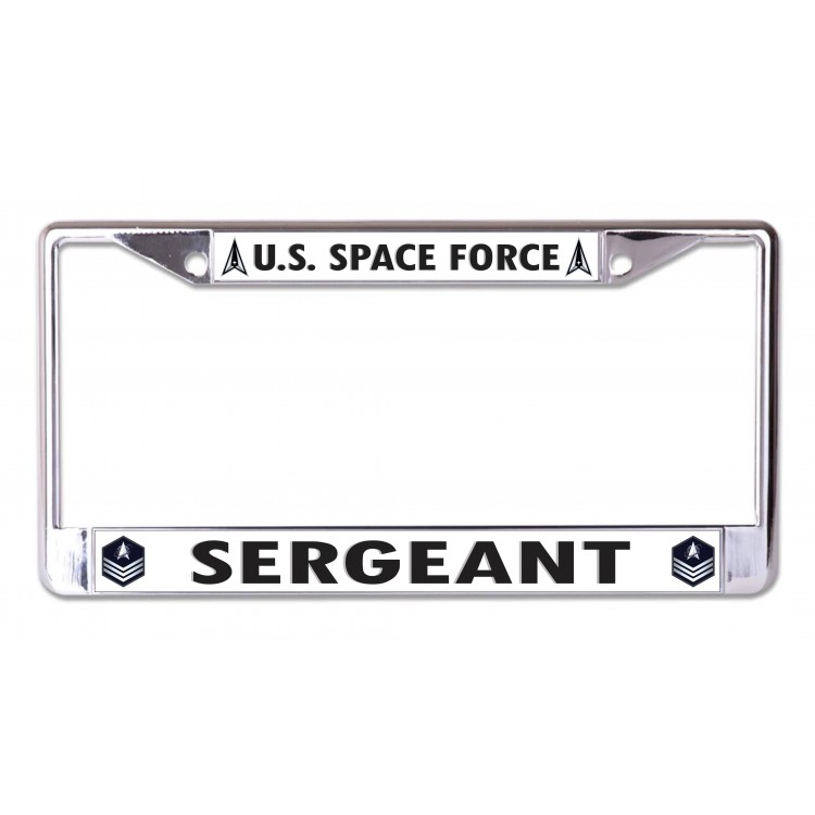 LPO7154 6 x 12 in. U.S. Space Force Sergeant Chrome License Plate Frame