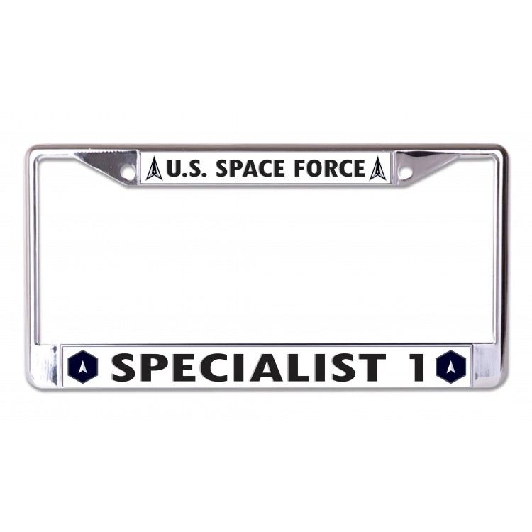 LPO7155 6 x 12 in. U.S. Space Force Specialist 1 Chrome License Plate Frame
