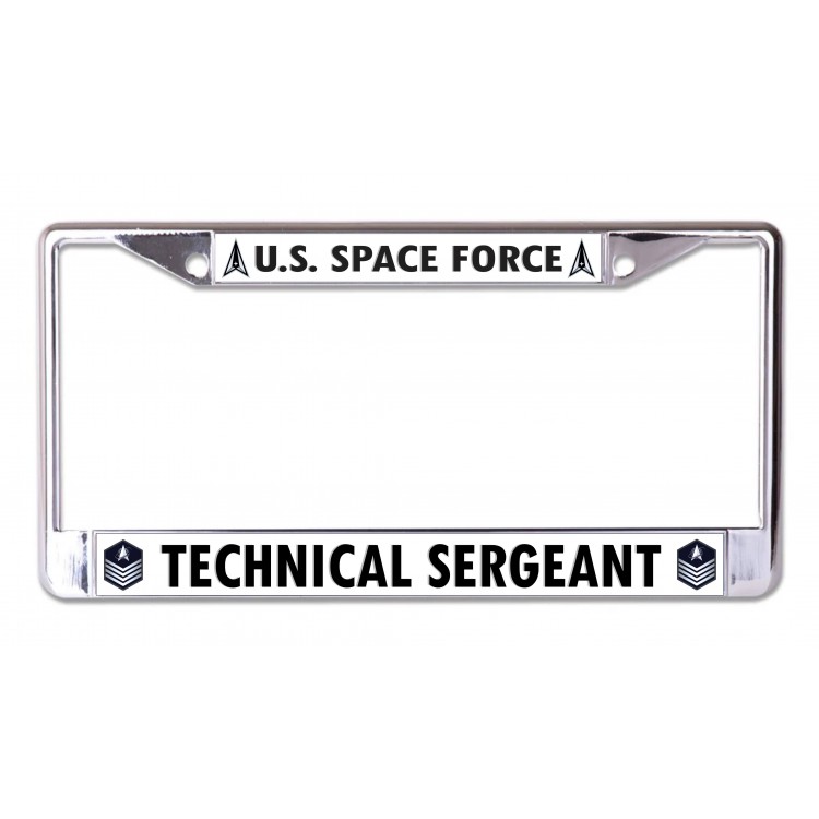 LPO7159 6 x 12 in. U.S. Space Force Technical Sergeant Chrome License Plate Frame