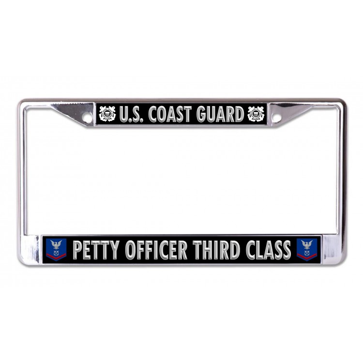 LPO7164 6 x 12 in. U.S. Coast Guard Petty Officer Third Class Chrome License Plate Frame
