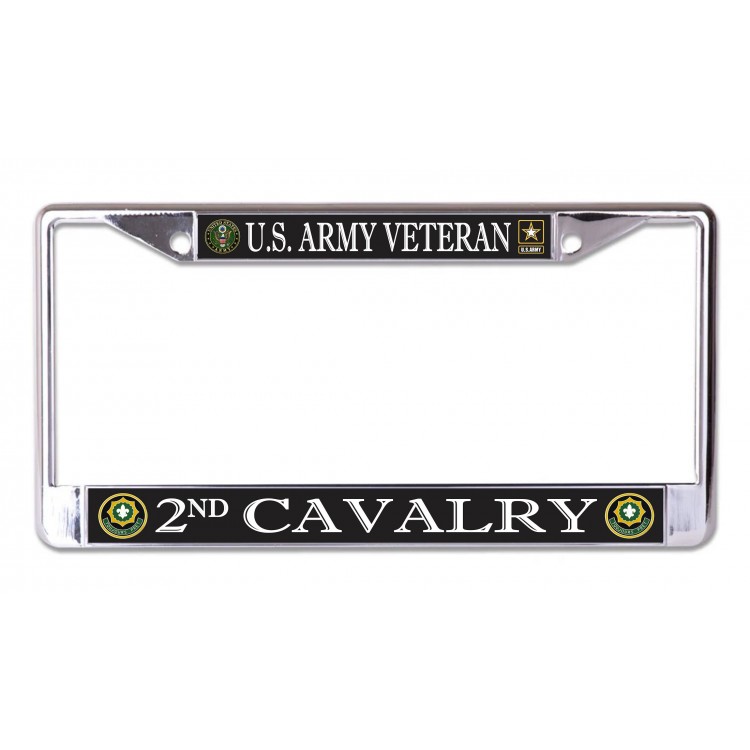 LPO7169 6 x 12 in. U.S. Army 2nd Cavalry Veteran Chrome License Plate Frame