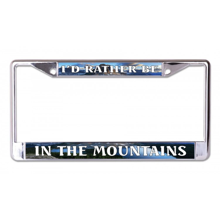 LPO7173 Id Rather Be in the Mountains Chrome License Plate Frame