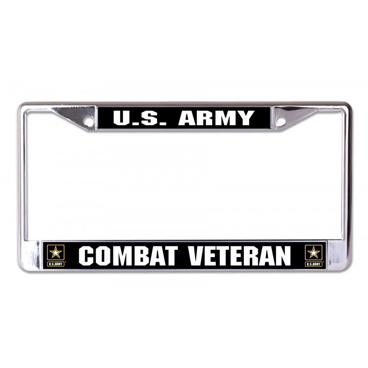 LPO7219 U.S. Army Combat Veteran Chrome License Plate Frame