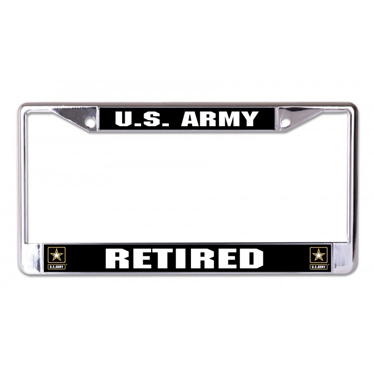 LPO7222 6 x 12 in. U.S. Army Retired Chrome License Plate Frame