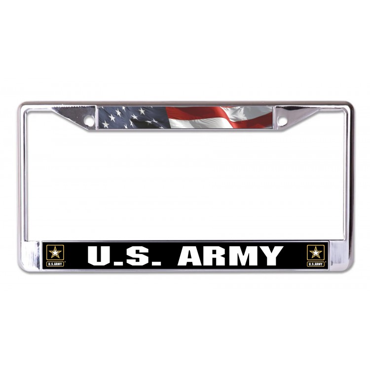 LPO7225 6 x 12 in. U.S. Army with U.S. Flag Chrome License Plate Frame