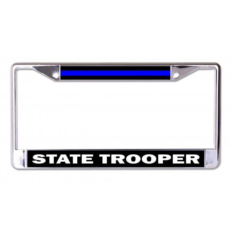 LPO7267 6 x 12 in. State Trooper Blue Line Chrome License Plate Frame