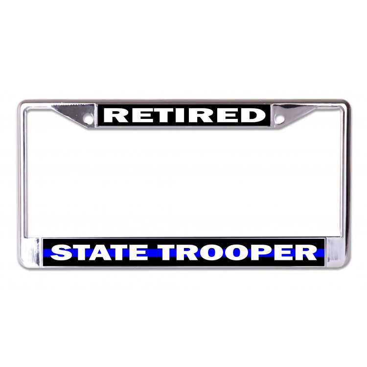 LPO7268 6 x 12 in. State Trooper Retired Blue Line Chrome License Plate Frame