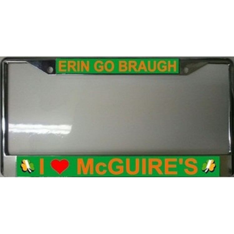 McGuire9 Erin Go Braugh with Red Heart License Plate Frame, Free Screw Caps