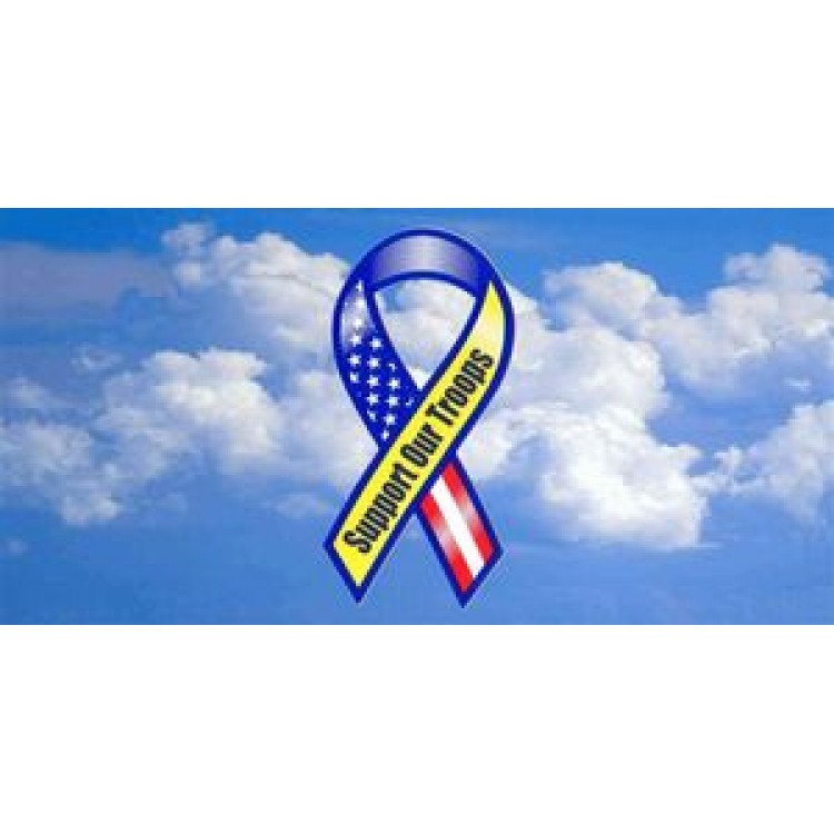 LPO849 Support Our Troops Ribbon with Clouds License Plate