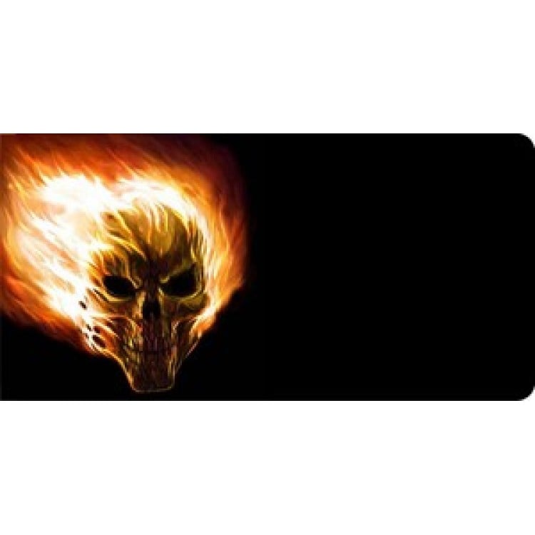 LPO632 Flaming Skull Photo License Plate
