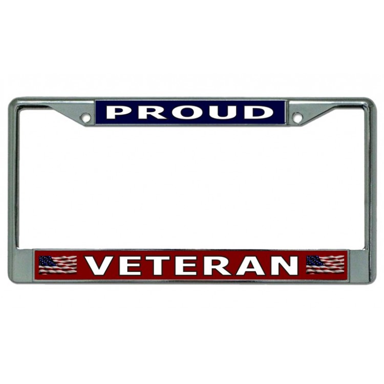 LPO3785 6 x 12 in. Proud Veteran Chrome License Plate Frame
