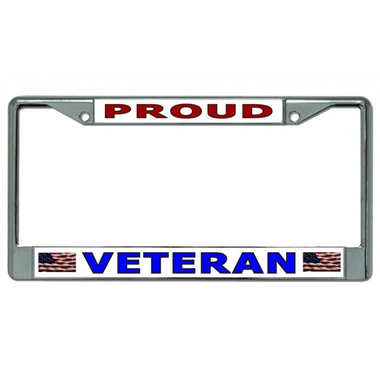 6 x 12 in. Proud Veteran No.2 Chrome License Plate Frame