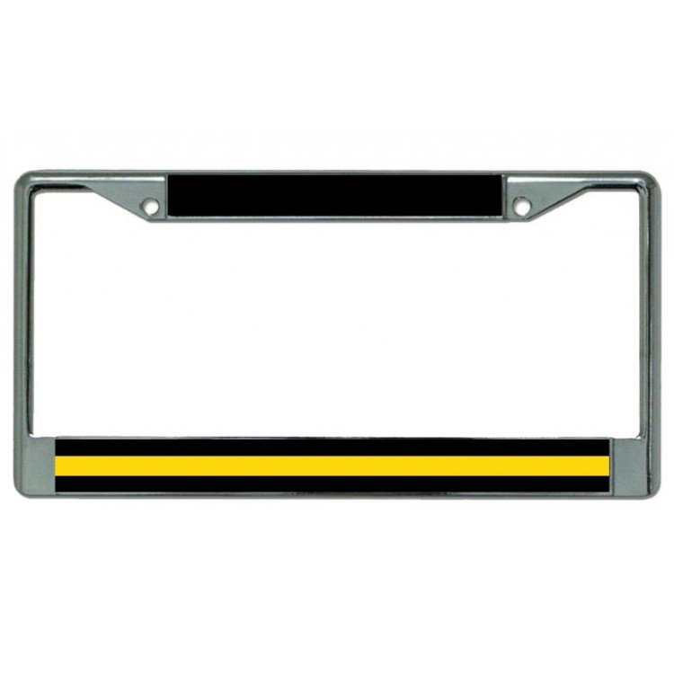 LPO3787 6 x 12 in. Thin Yellow Line Security Guard Chrome License Plate Frame