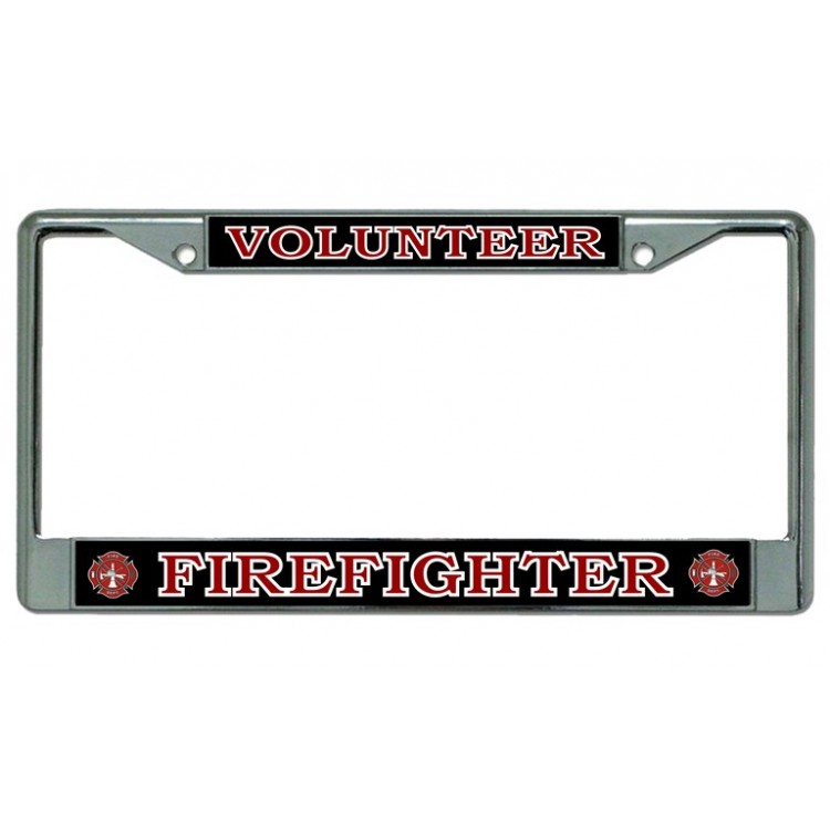 LPO3790 6 x 12 in. Volunteer Firefighter Chrome License Plate Frame