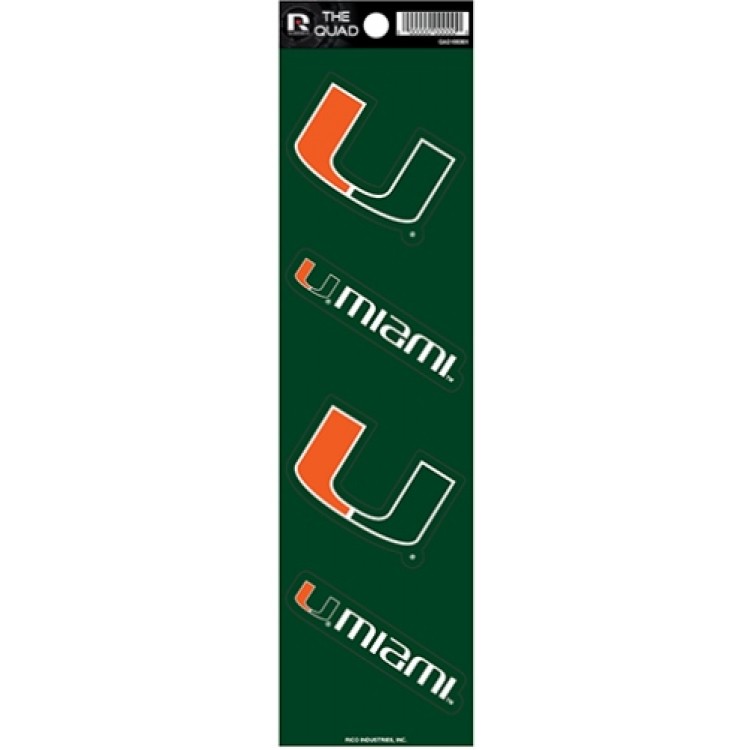 QAD100301 2.5 in. Miami Hurricanes Quad Decal Set