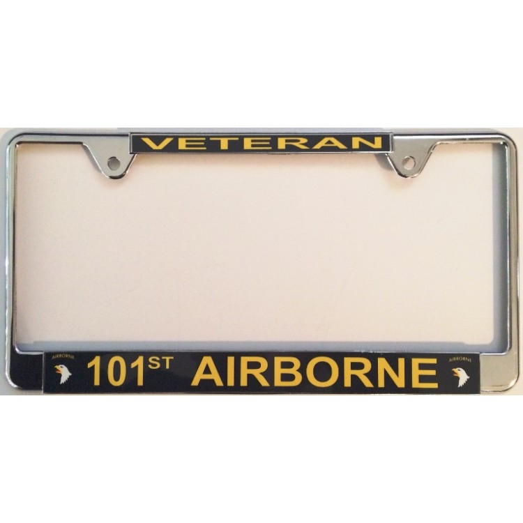 LPO3879 6 x 12 in. 101st Airborne Veteran Thin Top Chrome License Plate Frame