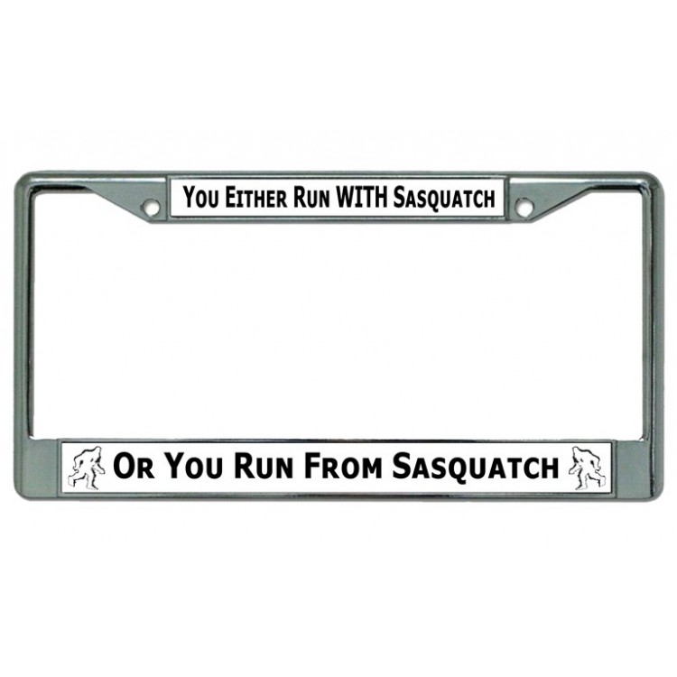 LPO3880 6 x 12 in. Run with or From Sasquatch Chrome License Plate Frame