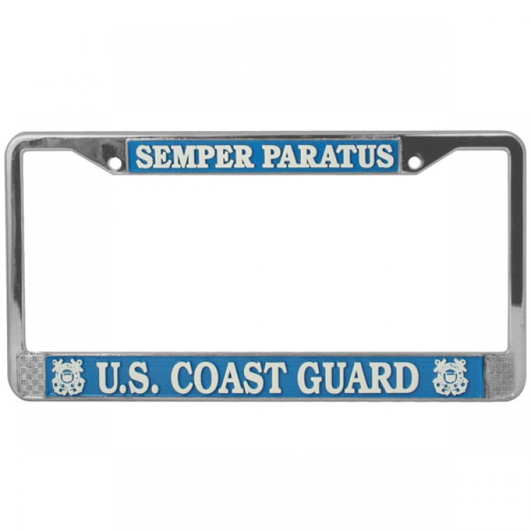 LFCG10 6 x 12 in. U.S. Coast Guard Semper Paratus Chrome License Plate Frame
