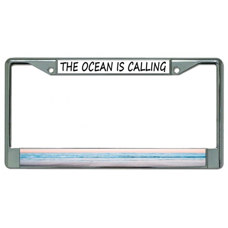 LPO3890 6 x 12 in. The Ocean is Calling Chrome License Plate Frame