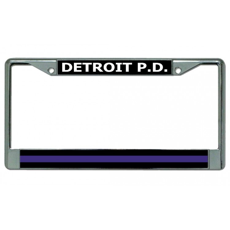 LPO3928 6 x 12 in. Detroit P.D. Thin Blue Line Chrome License Plate Frame