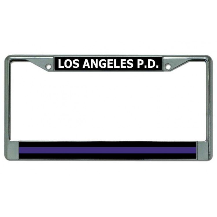 LPO3929 6 x 12 in. Los Angeles P.D. Thin Blue Line Chrome License Plate Frame