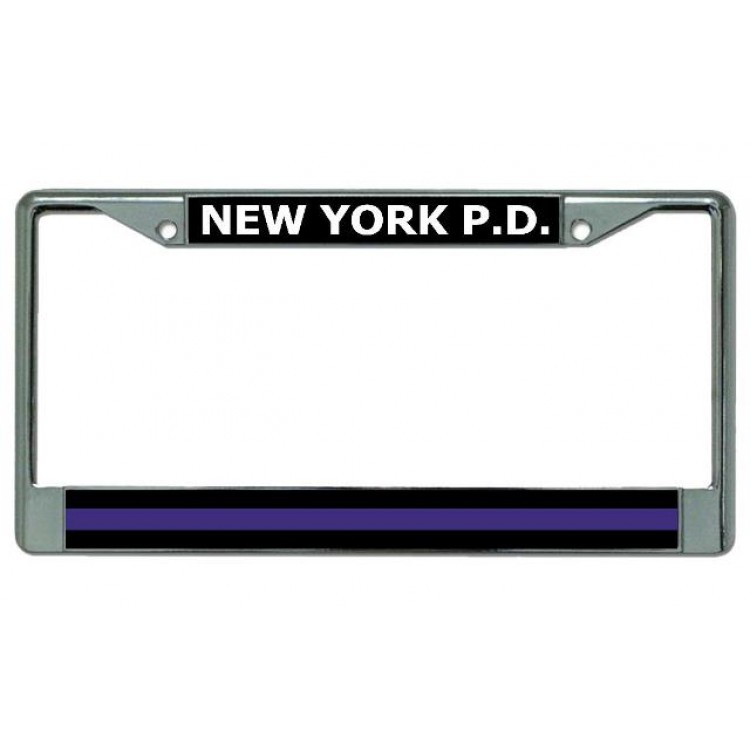 6 x 12 in. New York P.D. Thin Blue Line Chrome License Plate Frame