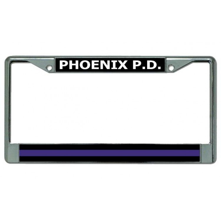 LPO3931 6 x 12 in. Phoenix P.D. Thin Blue Line Chrome License Plate Frame