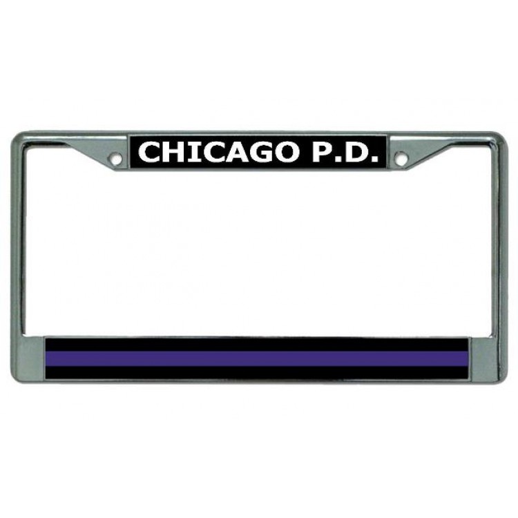 LPO3932 6 x 12 in. Chicago P.D. Thin Blue Line Chrome License Plate Frame