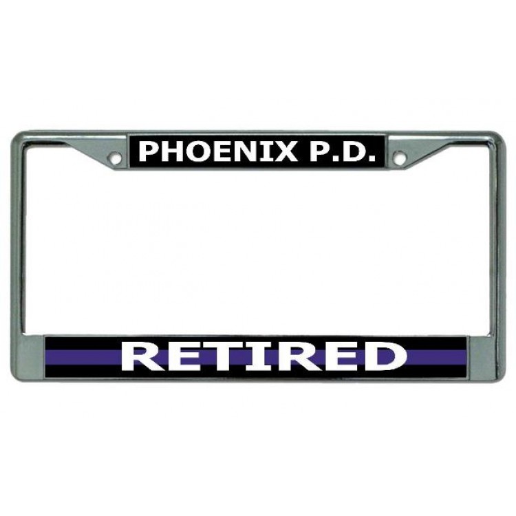 LPO3936 6 x 12 in. Phoenix P.D. Thin Blue Line Retired Chrome License Plate Frame