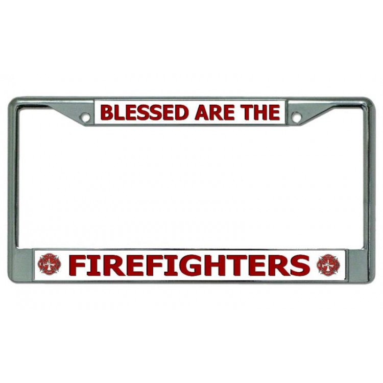 LPO3943 6 x 12 in. Blessed are the Firefighters Chrome License Plate Frame