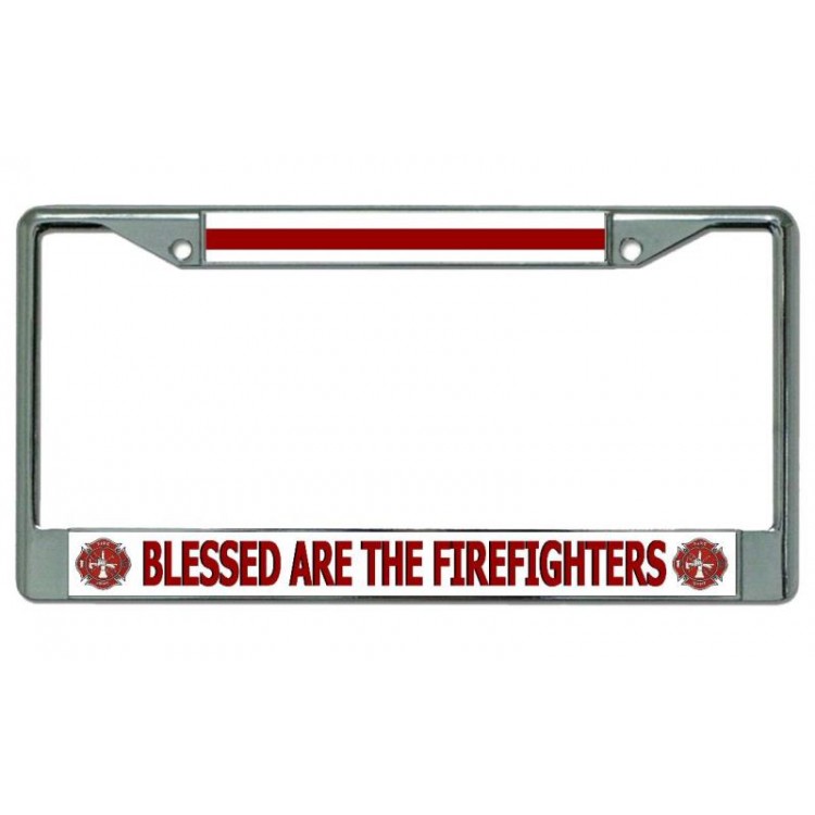 LPO3944 6 x 12 in. Blessed are the Firefighters No.2 Chrome License Plate Frame