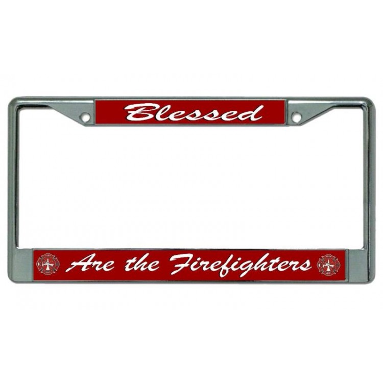 LPO3945 6 x 12 in. Blessed are the Firefighters No.3 Chrome License Plate Frame