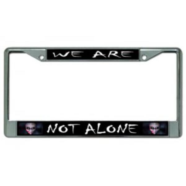 LPO3342 6 x 12 in. We Are Not Alone Alien Chrome License Plate Frame