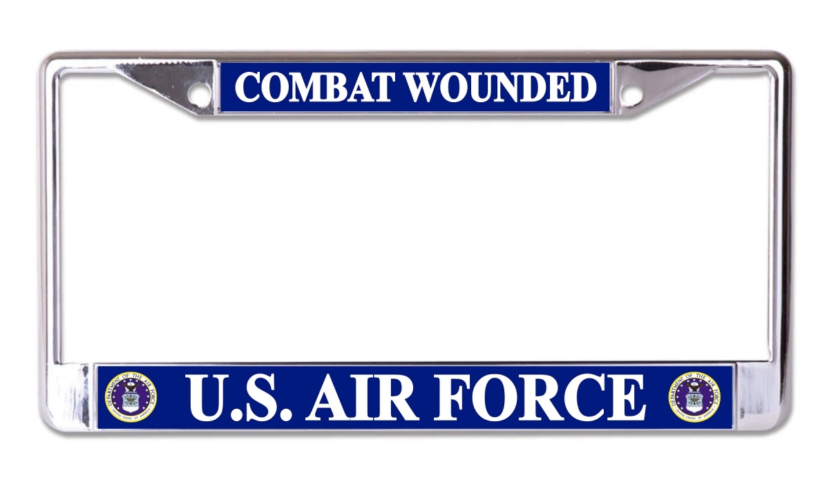 LPO7474 6 x 12 in. U.S. Air Force Combat Wounded Chrome License Plate Frame