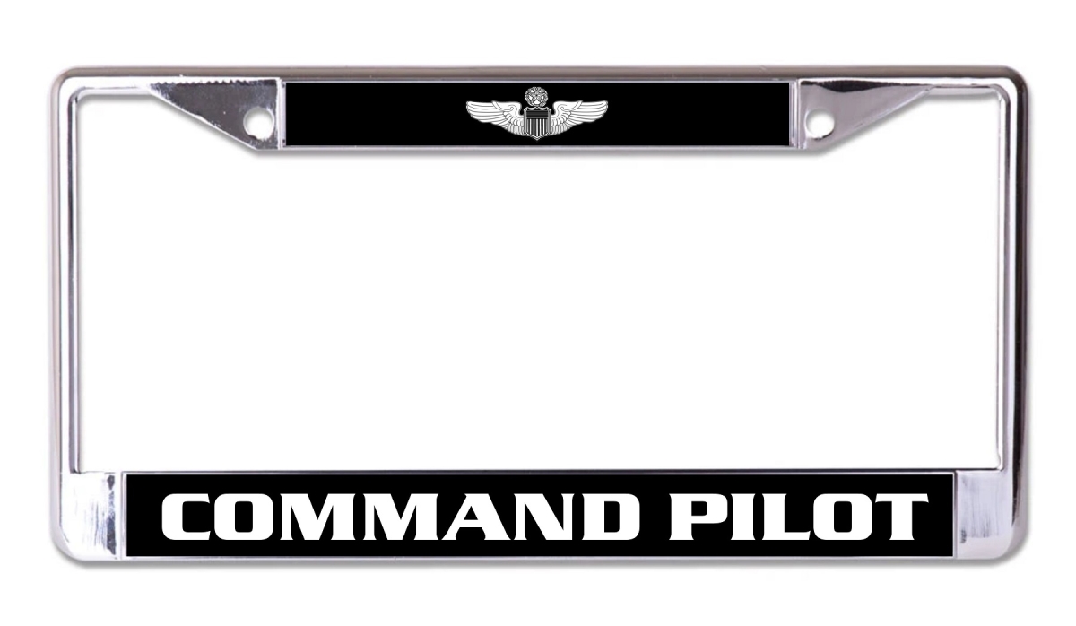 LPO7513 6 x 12 in. U.S. Air Force Command Pilot Black & White Background Chrome License Plate Frame