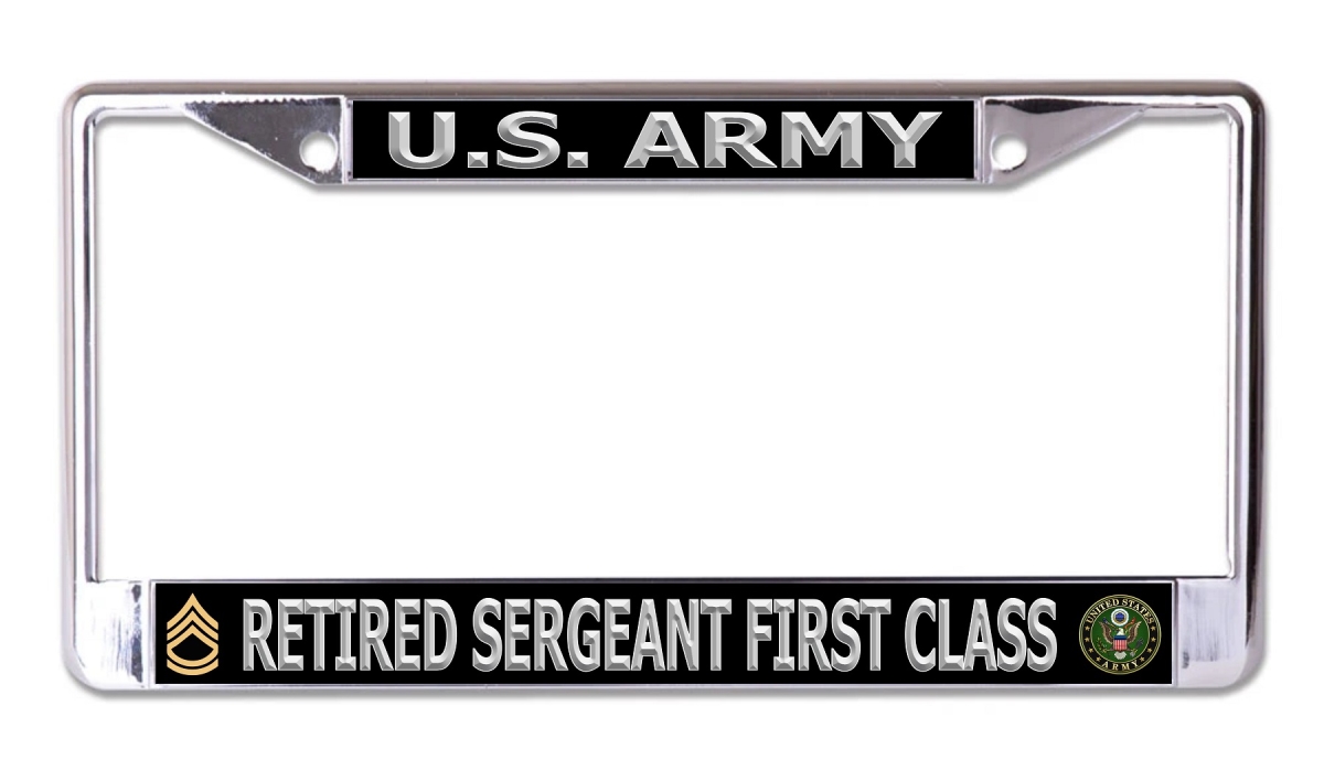 LPO7636 6 x 12 in. U.S. Army Retired Sergeant First Class Silver Letters Chrome License Plate Frame