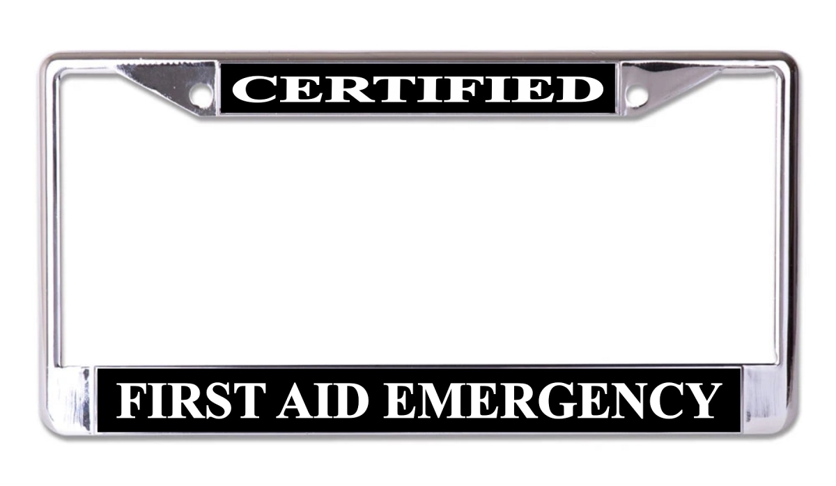LPO7749 6 x 12 in. Certified First Aid Emergency Chrome License Plate Frame